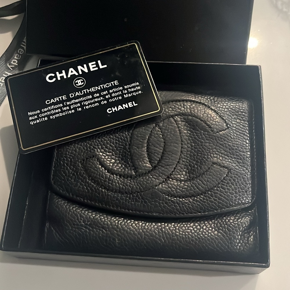 Chanel Black Key Card Holder with Textured Leather